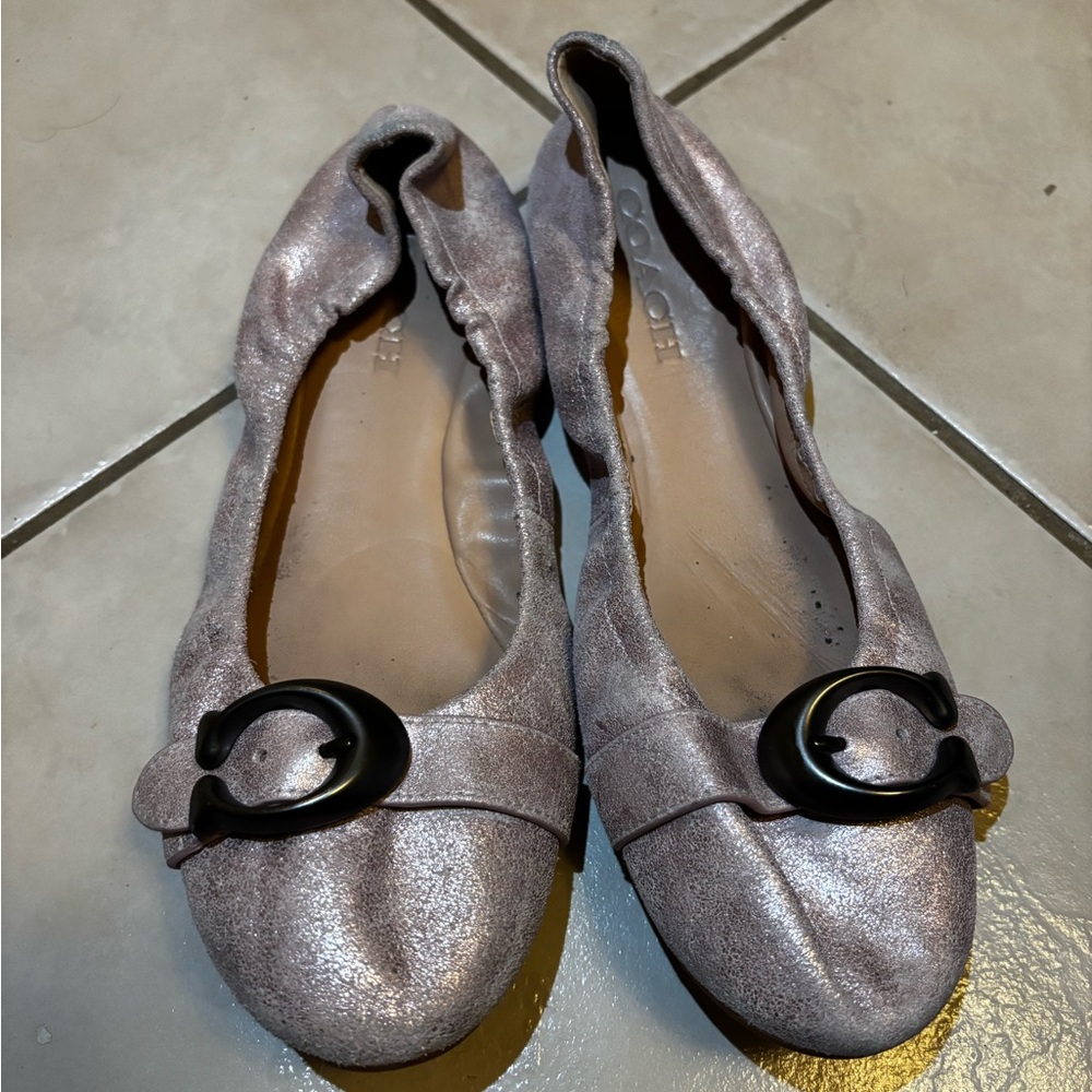 Coach Silver Stanton Signature Buckle Ballet Flats